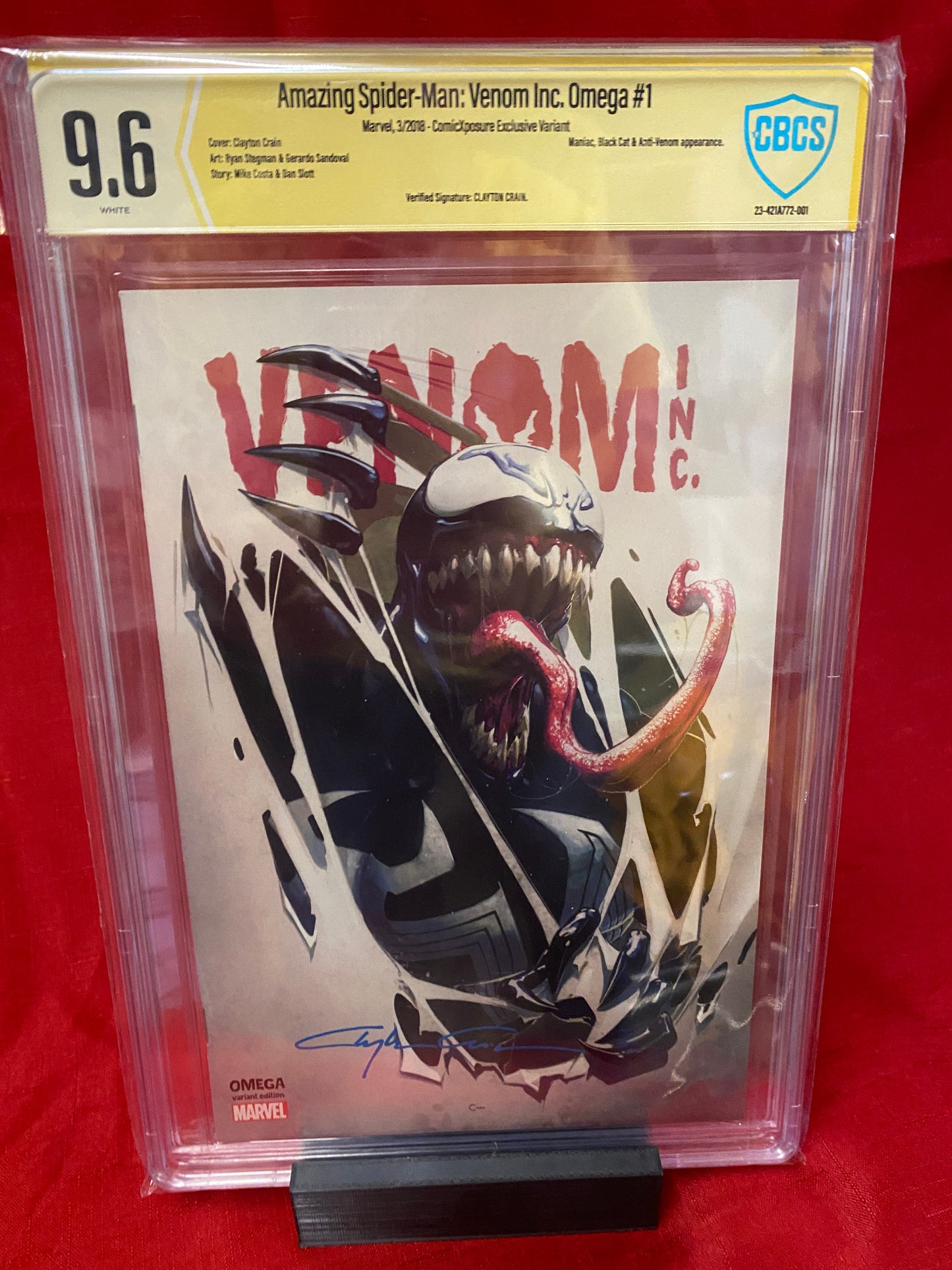 Amazing Spider-Man: Venom Omega #1 ComicXposure  Exclusive Signed Clayton Crain (Marvel 2018)  CBCS 9.6